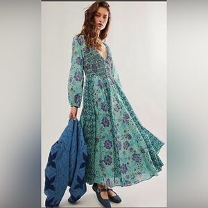 Free people Floral Green and Purple Maxi Dress